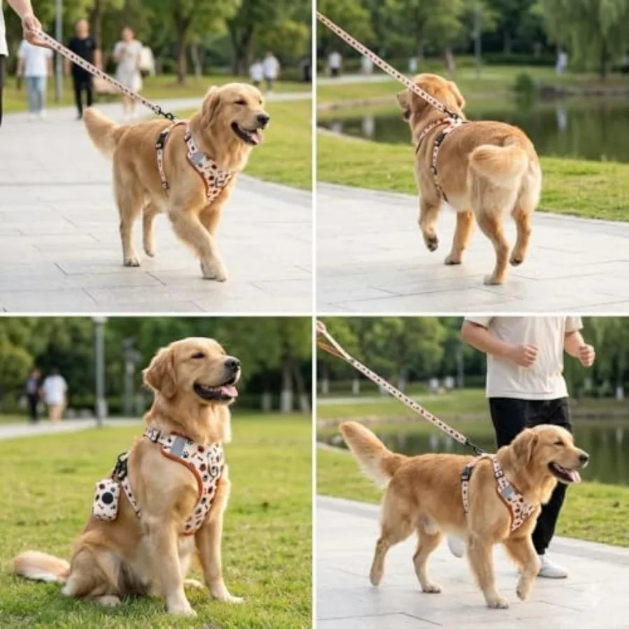 Dog Harness Set 4PCS Adjustable Soft Vest Harness with Leash, Collar