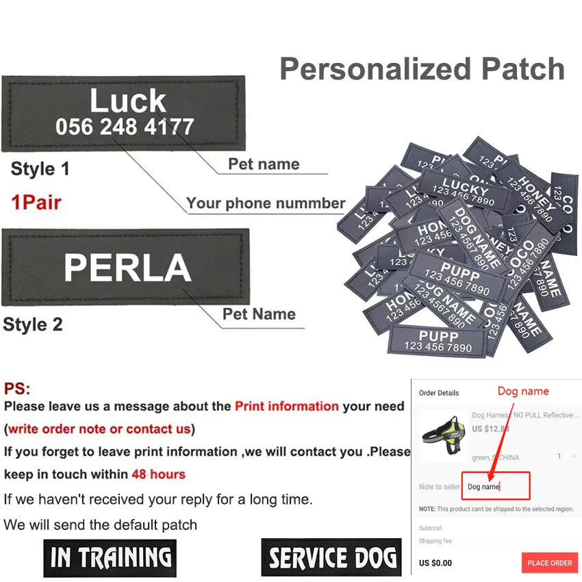Dog Harness Vest ID Patch Customized Reflective Breathable
