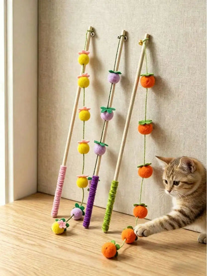 2pcs Colorful Cat Teaser Wands With Bells