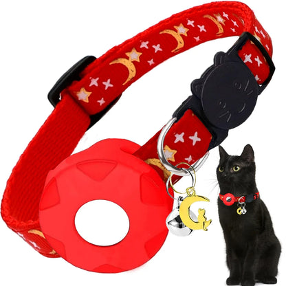Apple Tag Pet Collar with Air-Tag Holder & Moon Ornament