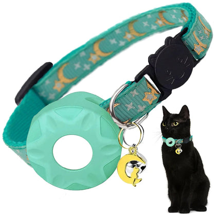 Apple Tag Pet Collar with Air-Tag Holder & Moon Ornament