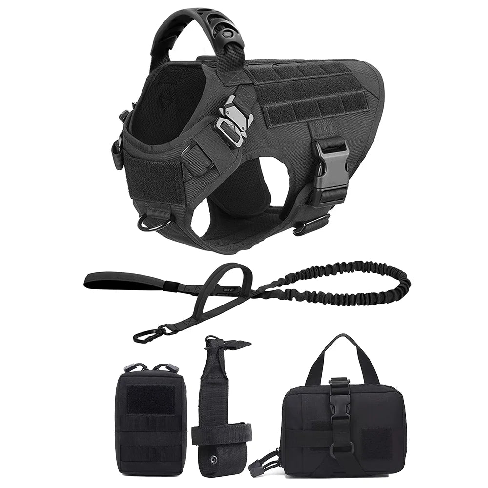 Tactical Dog Harness With Leash And Detachable Pocket Pack