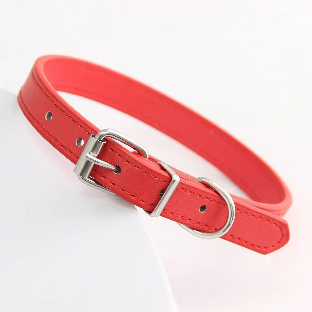 Colorful Leather Cat Dog Collar Cute Adjustable