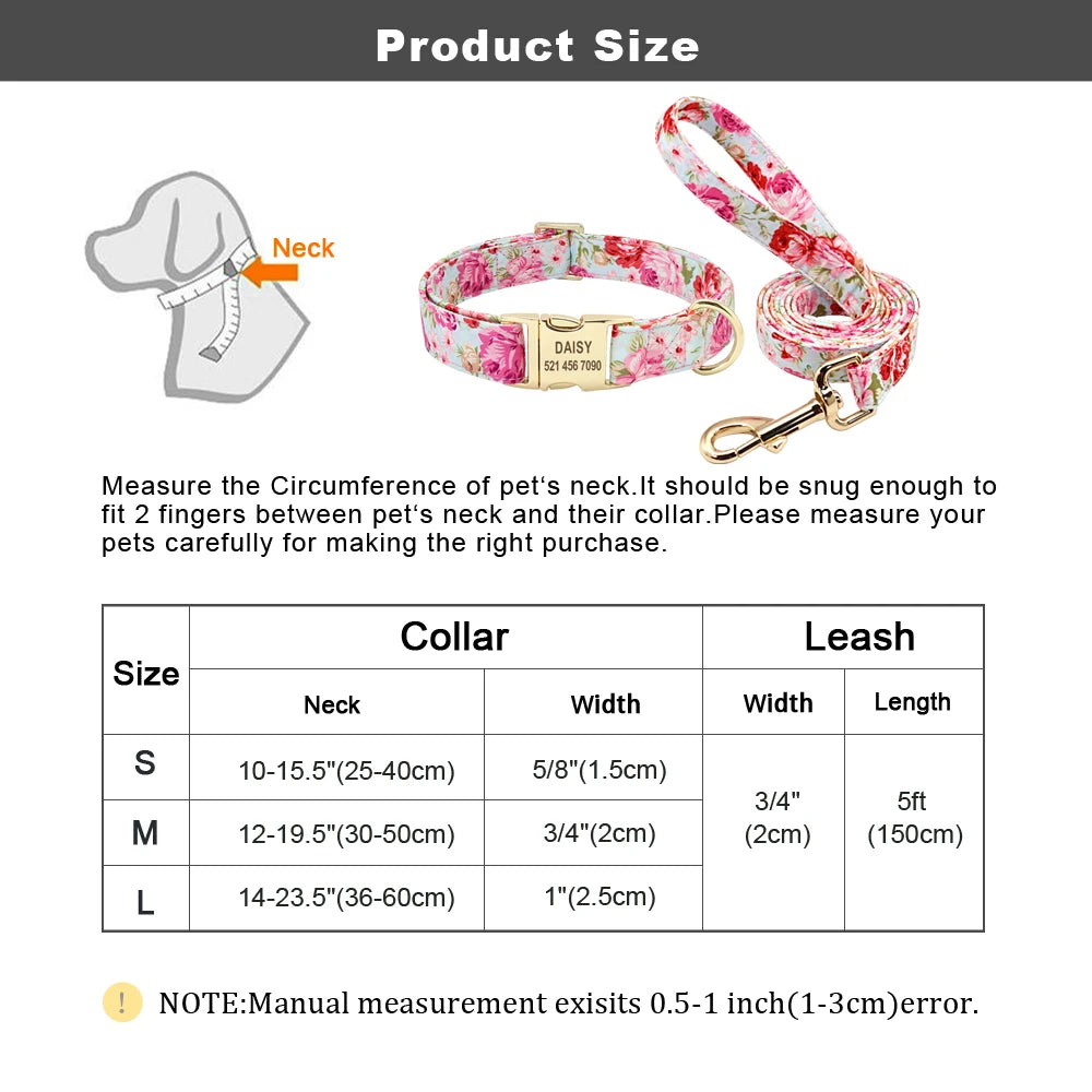 Printed Dog Collar Leash Set Customized  Engraved Nameplate