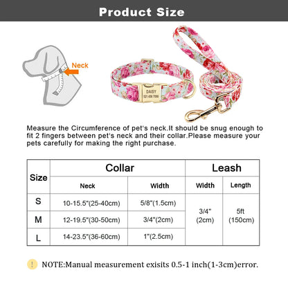 Printed Dog Collar Leash Set Customized  Engraved Nameplate
