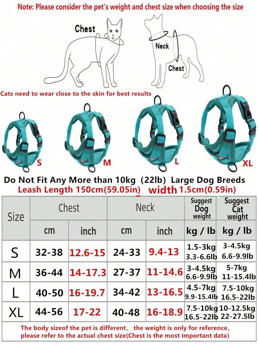 Reflective Pet Harness And Leash Set, Suitable For Dogs & Cats,