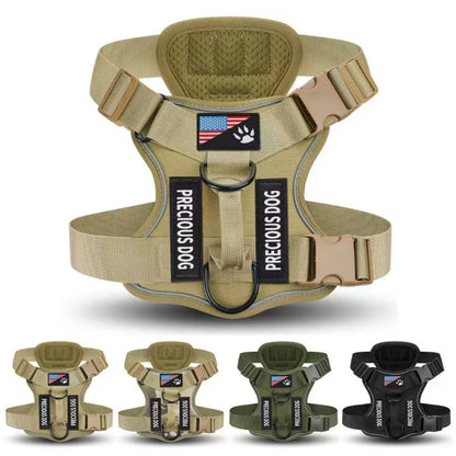 Anti-Pull Tactical Dog Harness with Night Reflective Strips, Heavy-Duty Nylon Military-Grade Vest-Style Leash for Large Dog