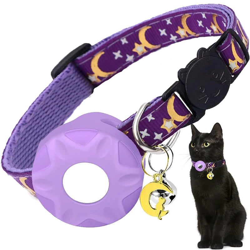 Apple Tag Pet Collar with Air-Tag Holder & Moon Ornament