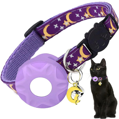 Apple Tag Pet Collar with Air-Tag Holder & Moon Ornament