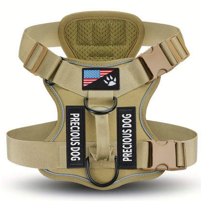 Anti-Pull Tactical Dog Harness with Night Reflective Strips, Heavy-Duty Nylon Military-Grade Vest-Style Leash for Large Dog