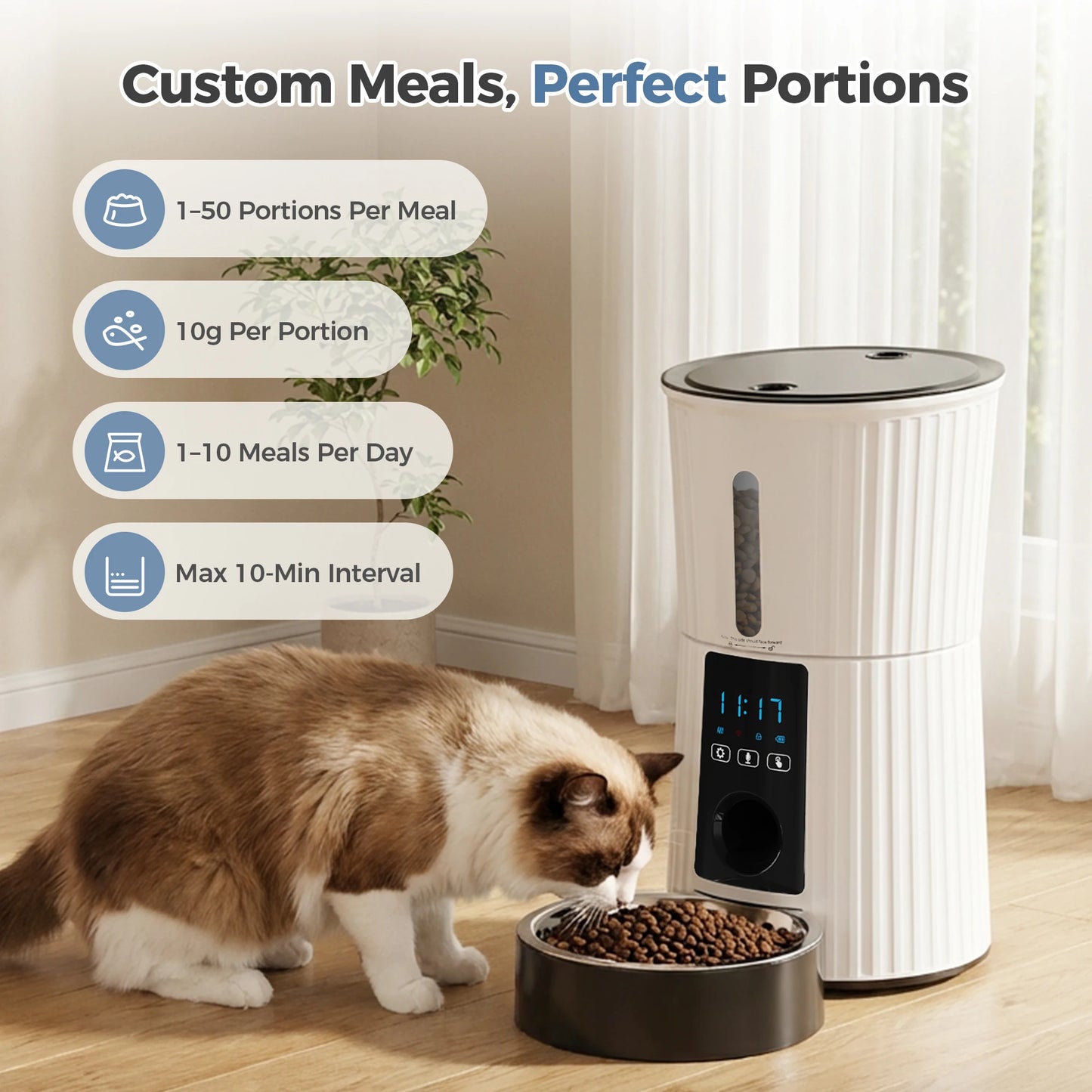 4L Automatic Feeder WiFi Timed  Food Dispenser ,  Dual Power Supply Indoor Programmable