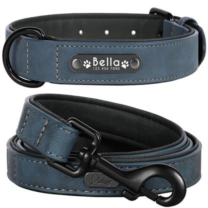 Leather Dog  Collars and Leash Set Durable Leather Collar Lead