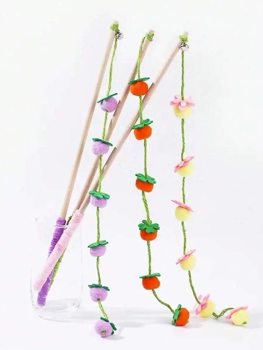 2pcs Colorful Cat Teaser Wands With Bells