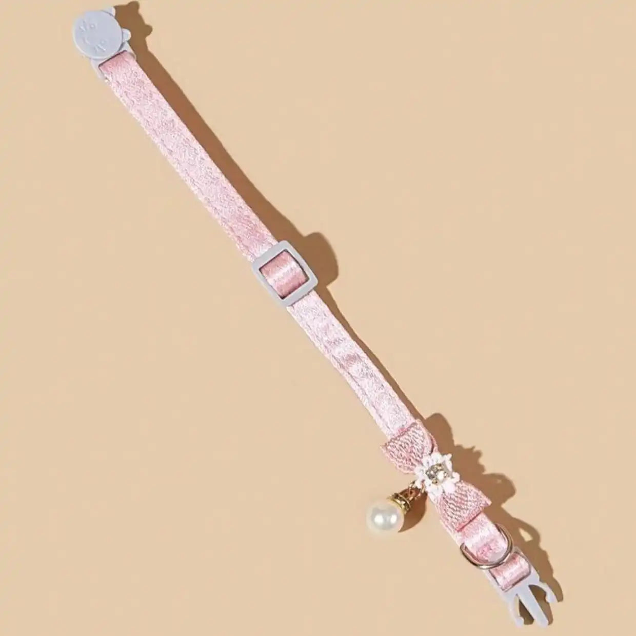 1pc Adjustable Polyester Cat Collar With Pearl Bead Decor