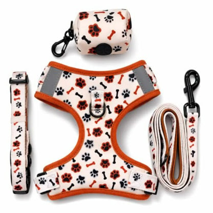 Dog Harness Set 4PCS Adjustable Soft Vest Harness with Leash, Collar