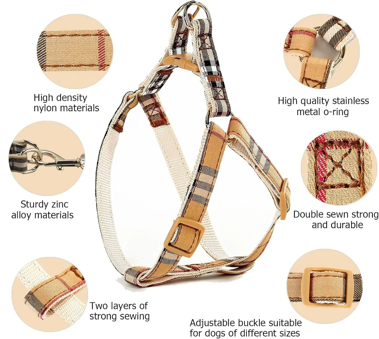 Adjustable Plaid Dog Collar Harness Leash Set,