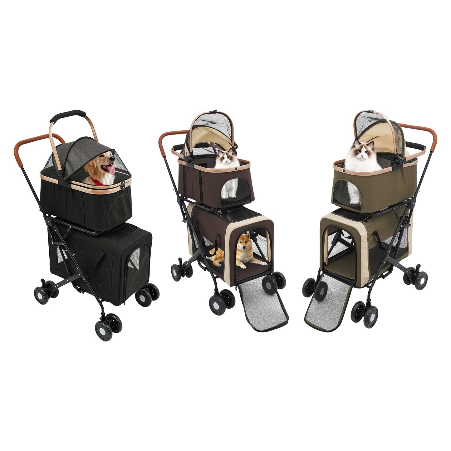 3-in-1 Multifunctional Pet Stroller Foldable with 2 Pet Carriers