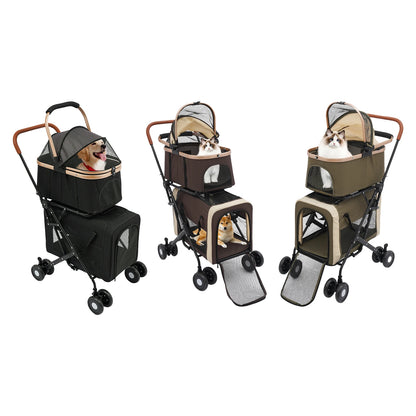 3-in-1 Multifunctional Pet Stroller Foldable with 2 Pet Carriers