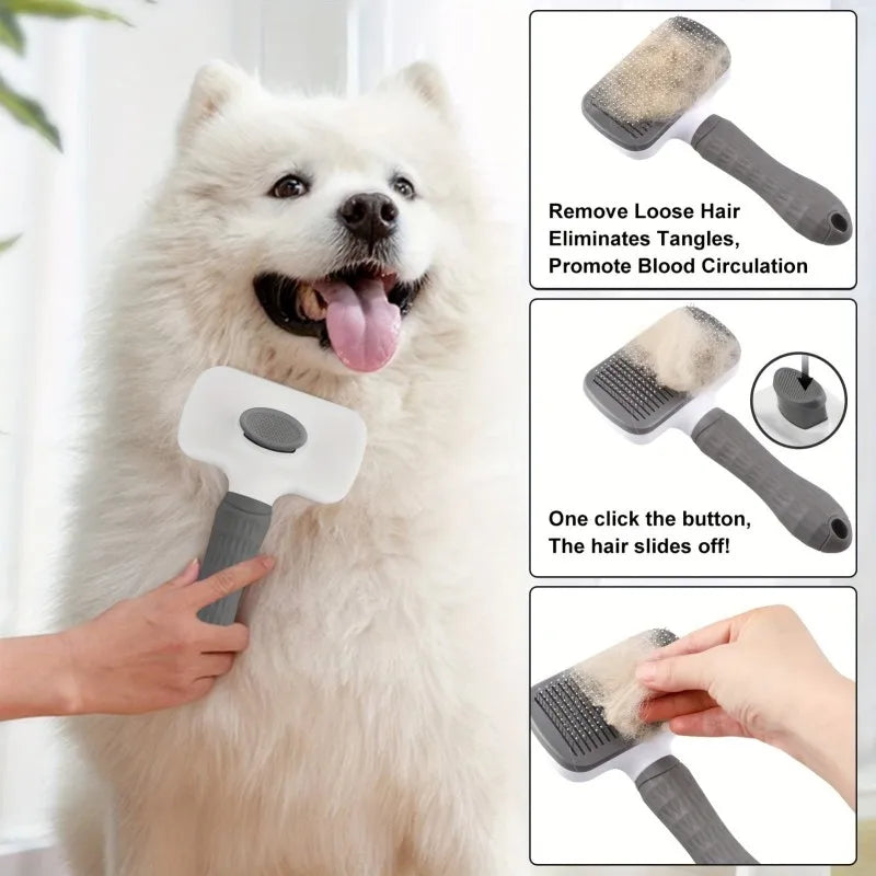 Self-Cleaning Slicker Comb with Round-Tip Bent Needles,