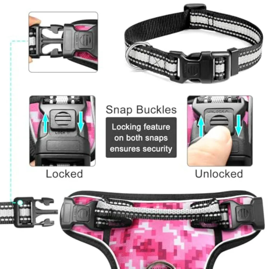 Pet Harnesses with Dog Collar, Adjustable Reflective