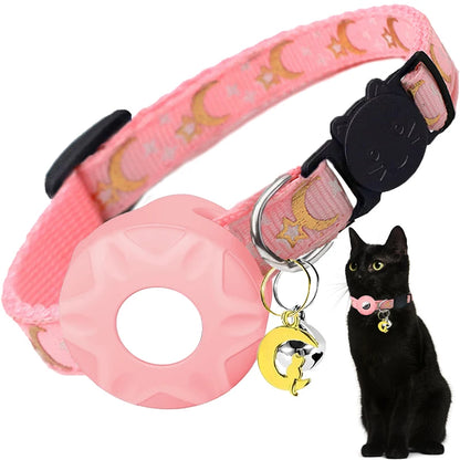 Apple Tag Pet Collar with Air-Tag Holder & Moon Ornament