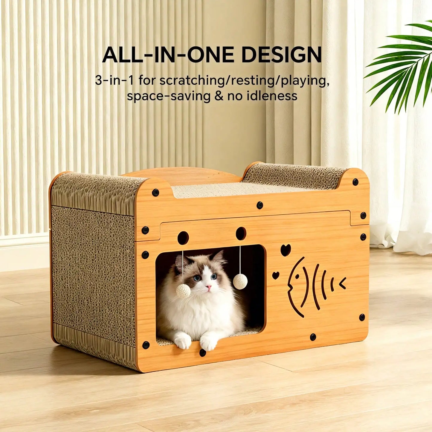Cat Scratching Board And Resting Bed | With Hanging Toys,