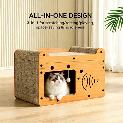 Cat Scratching Board And Resting Bed | With Hanging Toys,