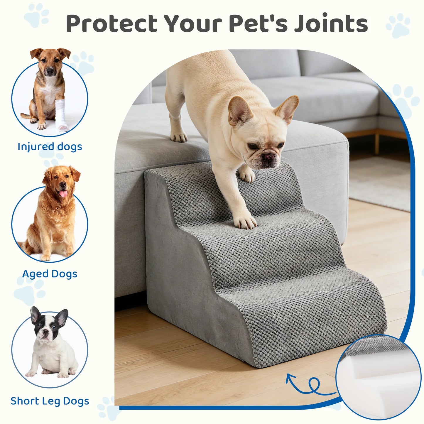 3-5 Step High-Density Foam Dog Stairs ,  Curved Steps Indoor Non-Slip