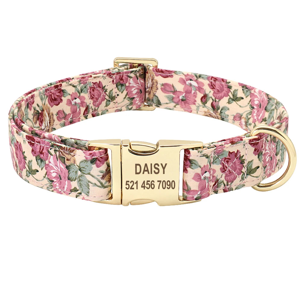 Printed Dog Collar Leash Set Customized  Engraved Nameplate