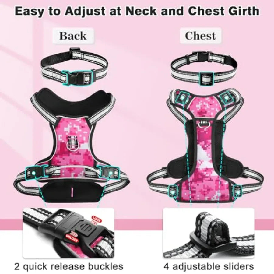 Pet Harnesses with Dog Collar, Adjustable Reflective