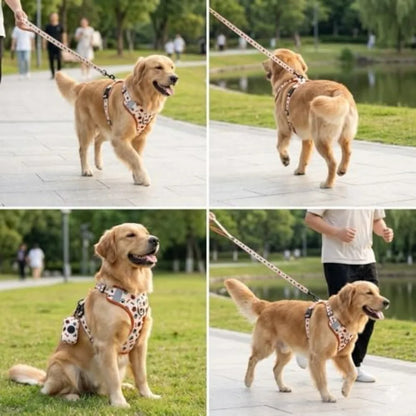 Dog Harness Set 4PCS Adjustable Soft Vest Harness with Leash, Collar