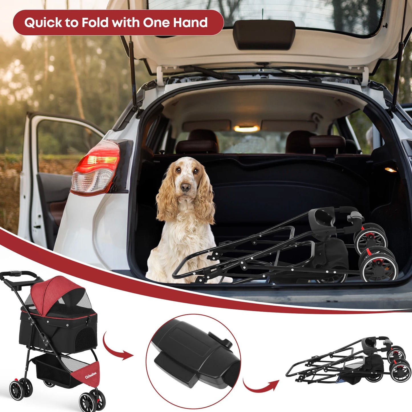 Pet Stroller ,3 Wheels Foldable with  Mesh Canopy 
Outdoor Travel