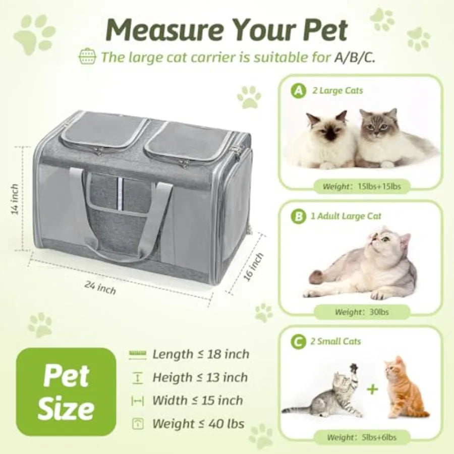 Extra Large Cat Carrier for 2 Cats, 24x14x16in