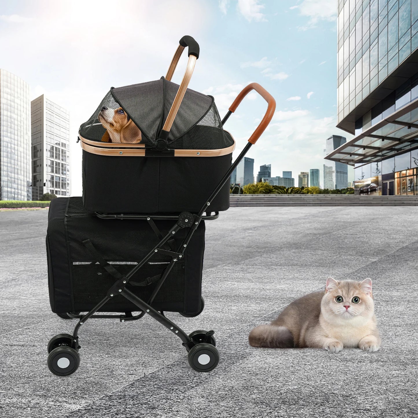 3-in-1 Multifunctional Pet Stroller Foldable with 2 Pet Carriers