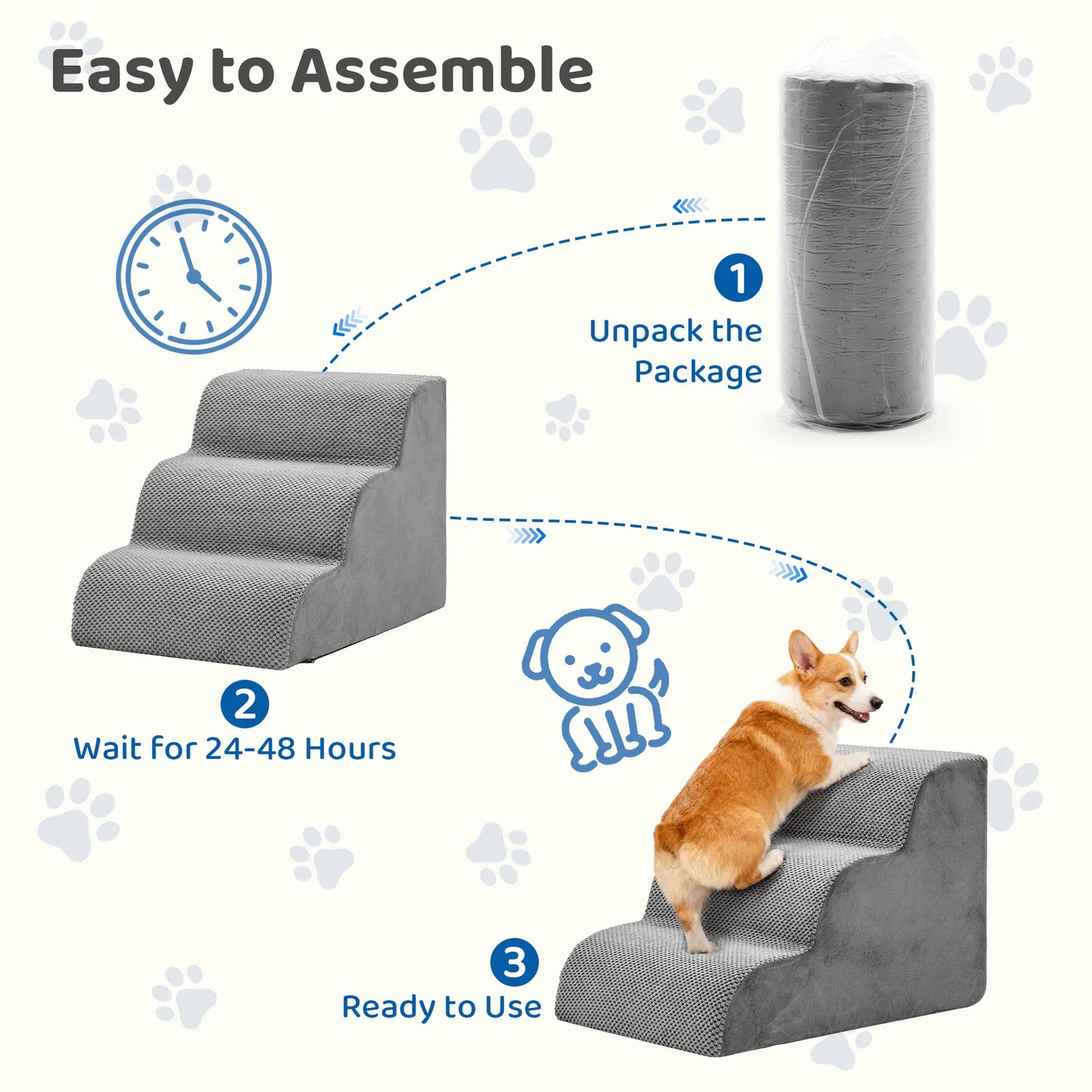 3-5 Step High-Density Foam Dog Stairs ,  Curved Steps Indoor Non-Slip