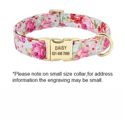 Printed Dog Collar Leash Set Customized  Engraved Nameplate