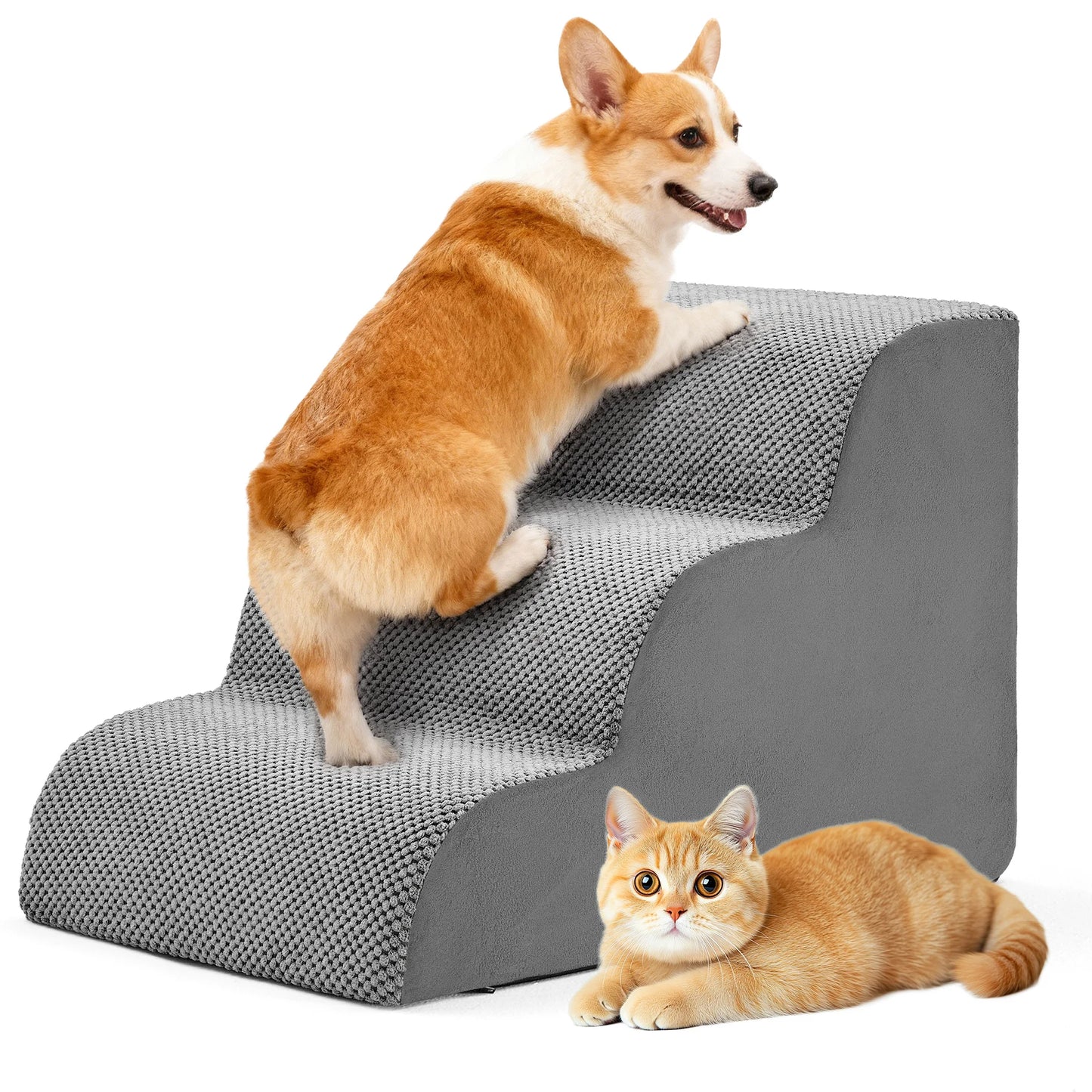 3-5 Step High-Density Foam Dog Stairs ,  Curved Steps Indoor Non-Slip