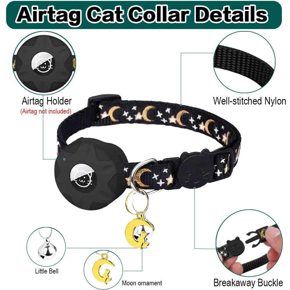 Apple Tag Pet Collar with Air-Tag Holder & Moon Ornament