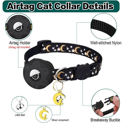 Apple Tag Pet Collar with Air-Tag Holder & Moon Ornament