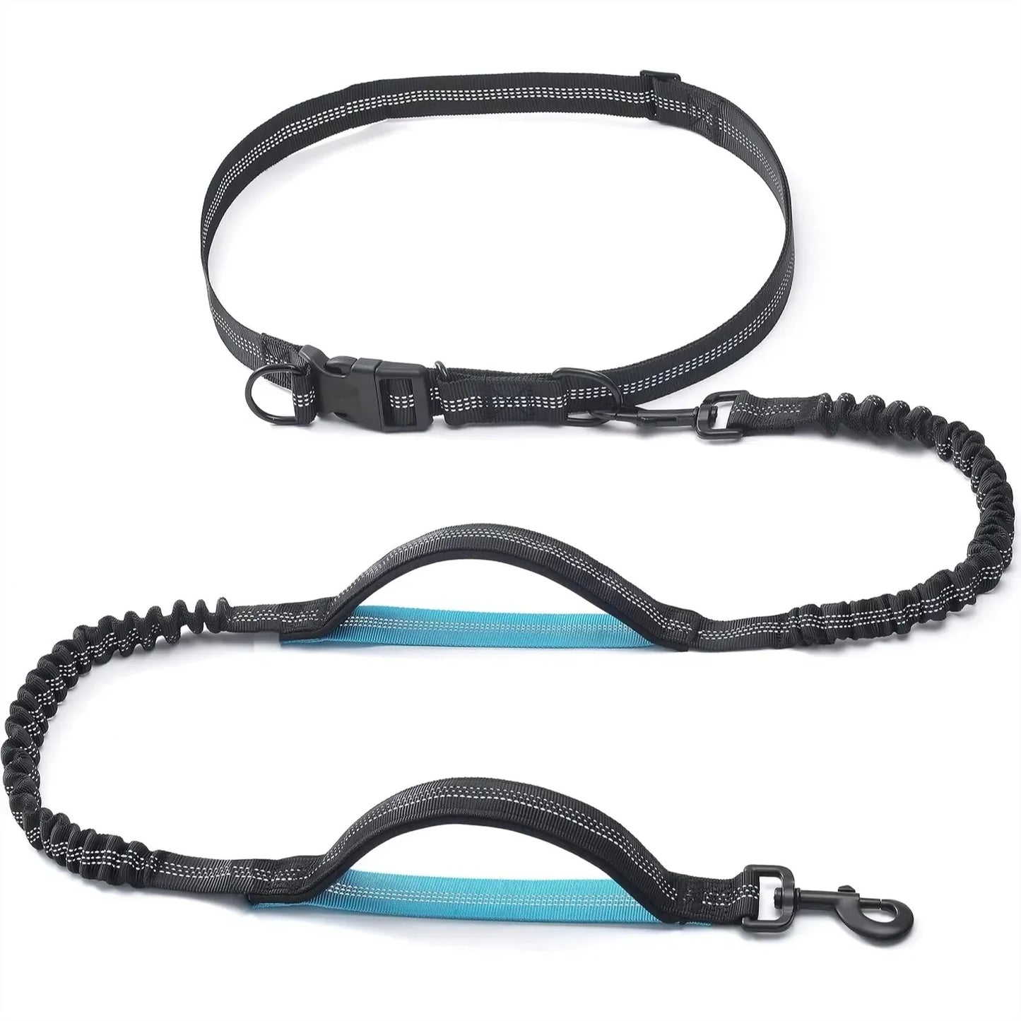 Retractable Hands Free Dog Leash With Dual Handle Bungee Waist Belt For Small Medium Large Dogs 25-150 Lbs Black