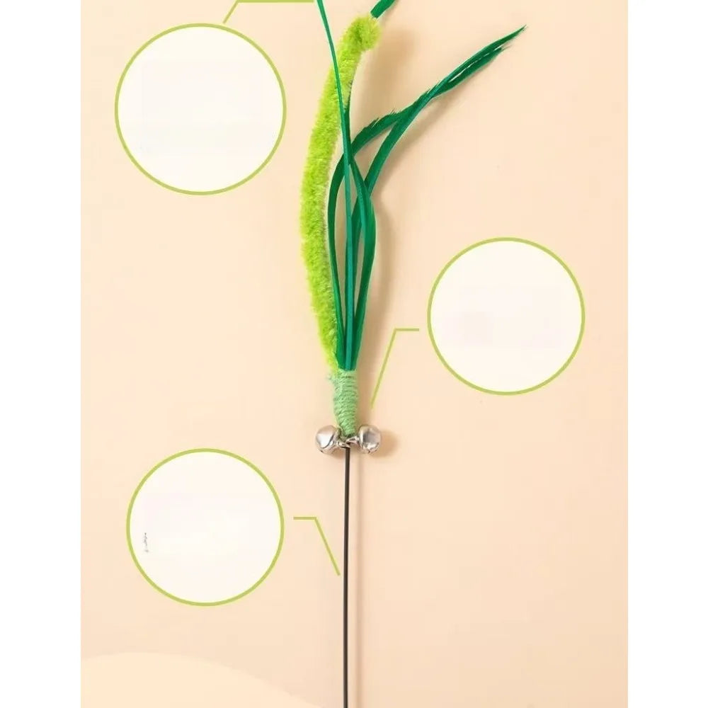Green Bristle Grass Toy Wand.Chew Interactive Toy.  for Kitty.