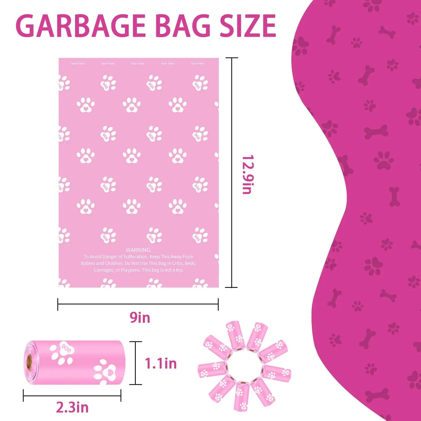 Lavender Scented Dog Poop Bags  Cute Paw Print  Dog Pick Up Bags,