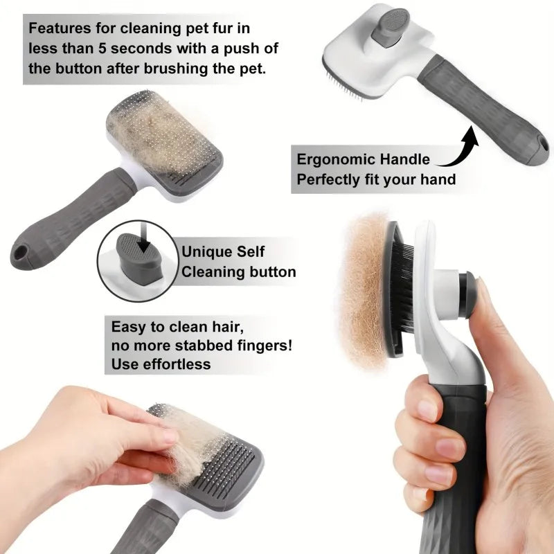 Self-Cleaning Slicker Comb with Round-Tip Bent Needles,