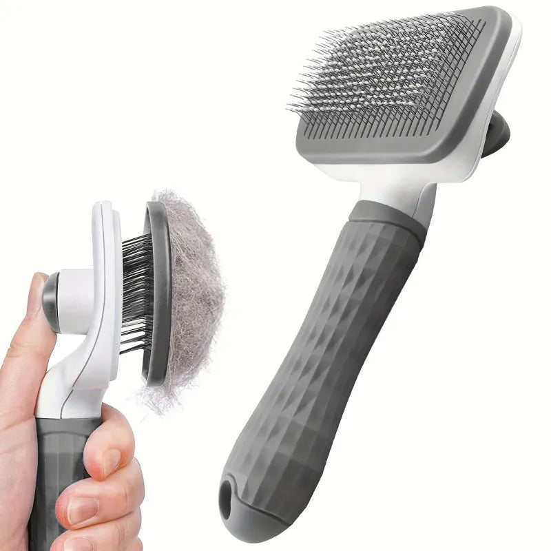Self-Cleaning Slicker Comb with Round-Tip Bent Needles,