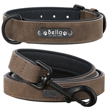 Leather Dog  Collars and Leash Set Durable Leather Collar Lead