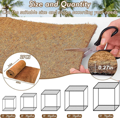 3 Rolls ,
 Carpet, 24x48in Natural Coconut Fiber Liner Mat Substrate Bedding