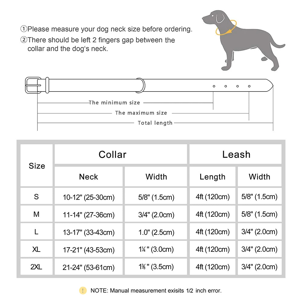 Leather Dog  Collars and Leash Set Durable Leather Collar Lead