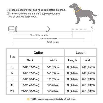 Leather Dog  Collars and Leash Set Durable Leather Collar Lead