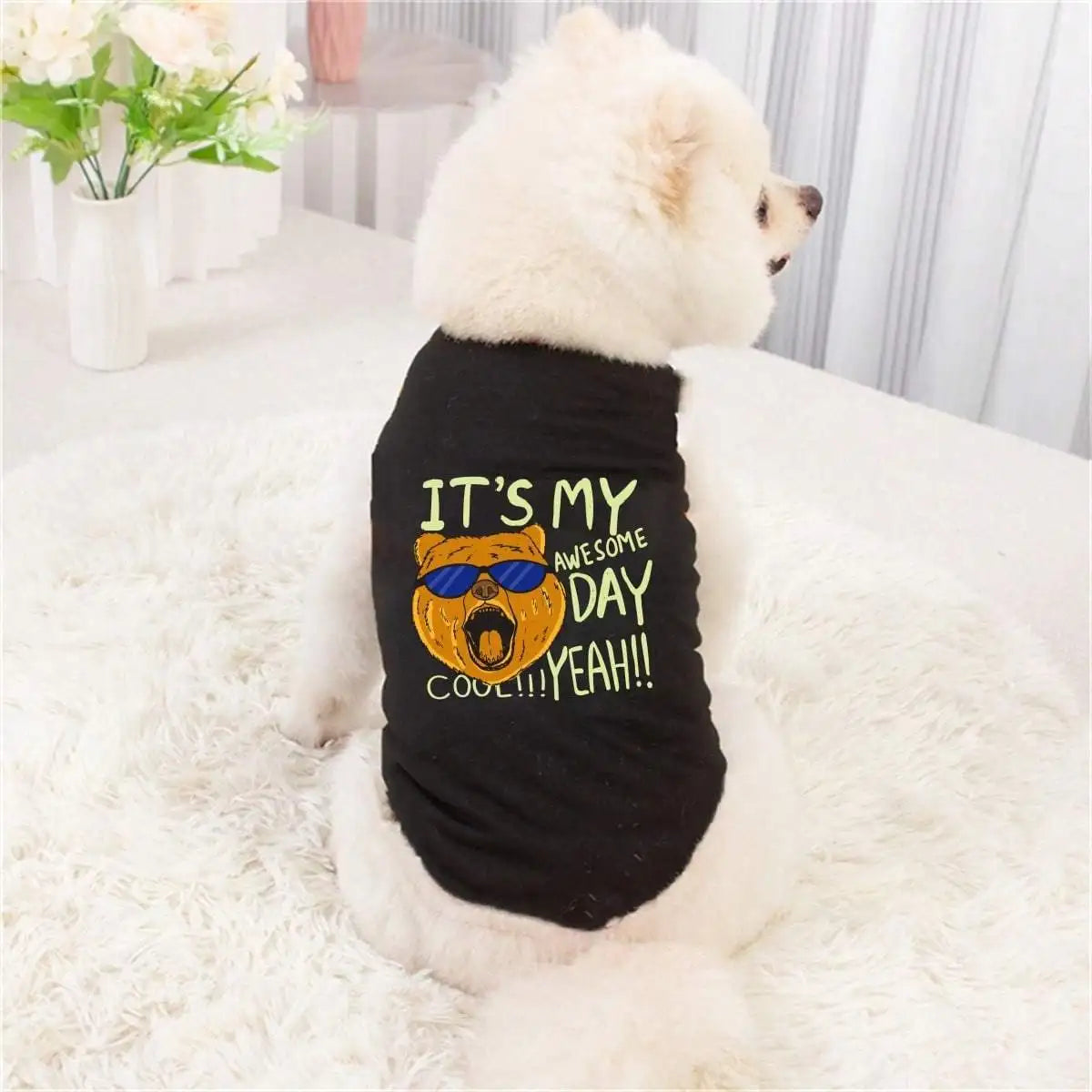 Cool glasses dog head print thin , new pet vest in spring and summer
