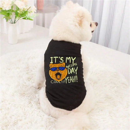 Cool glasses dog head print thin , new pet vest in spring and summer